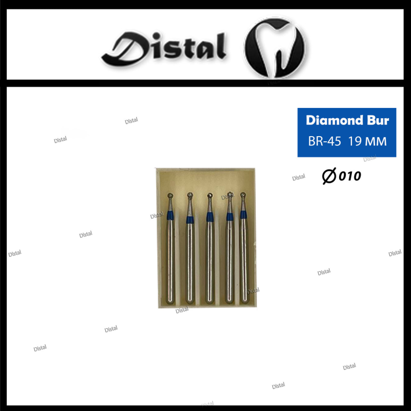 Стоматологічний бор алмазний BR-45 для турбінного наконечника 19 мм Кулястий