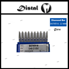 Стоматологічний бор алмазний 847KR16 для турбінного наконечника 22 мм Конус Круглый кінчик