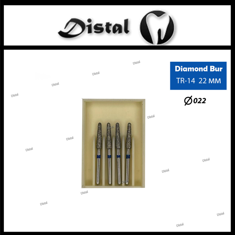 Стоматологічний бор алмазний TR-14 для турбінного наконечника 22 мм Конусоподібний, закруглений кінчик